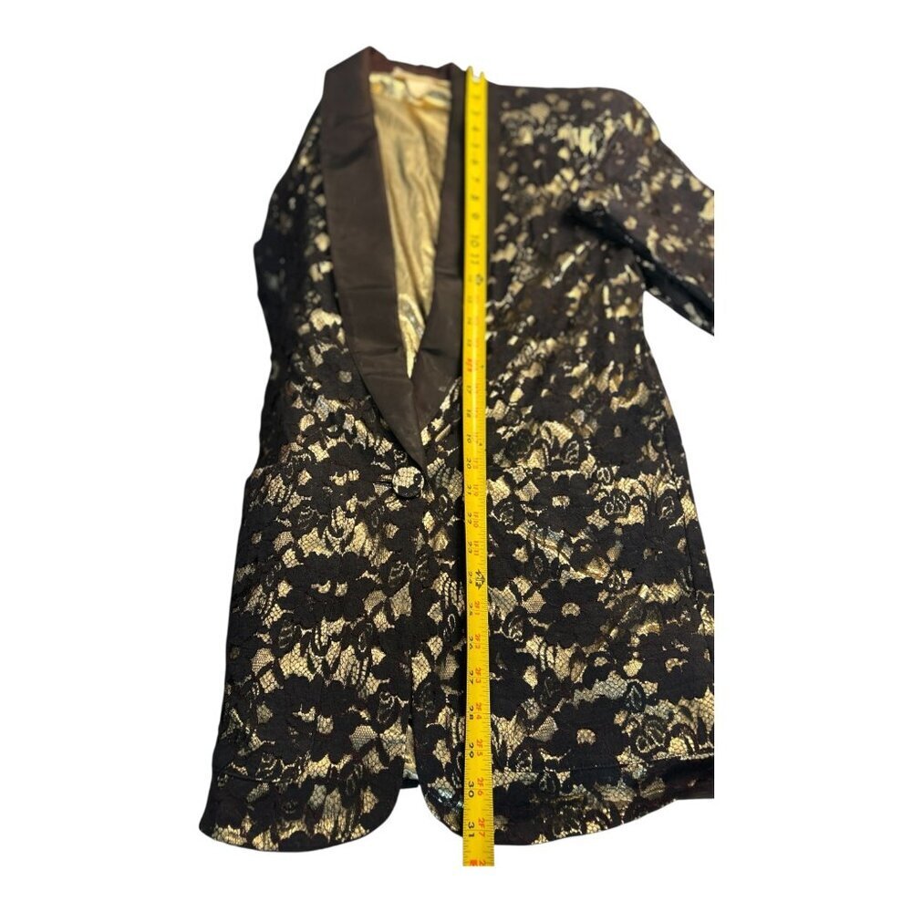 Vtg Laundry (Le) By Shelli Segal Black Gold Foil Blazer Sz S Holiday New Year's - Picture 9 of 9